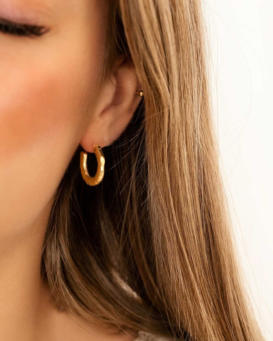 Oorbellen Finaste | Open Hammered Hoops Goldplated