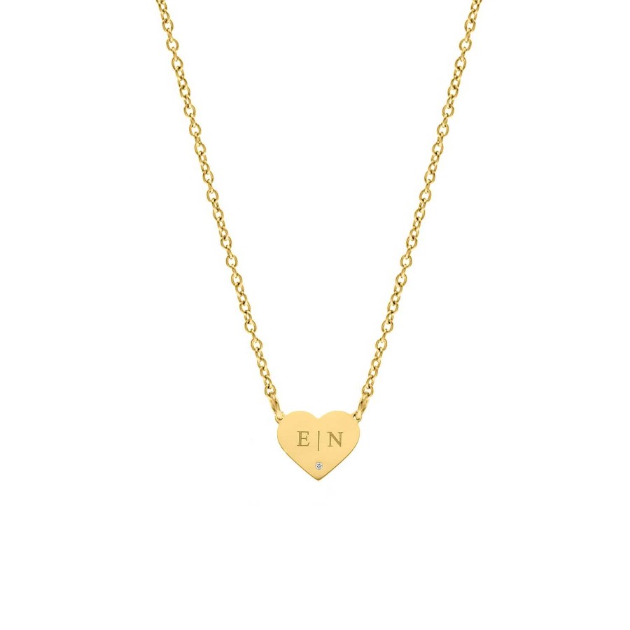 Kettingen Finaste | Graveerbare Heart Ketting Met Steentje Goudkleurig