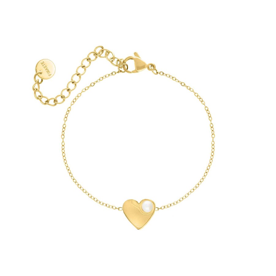 Armbanden Finaste | Heart & Pearl Bracelet Goldplated