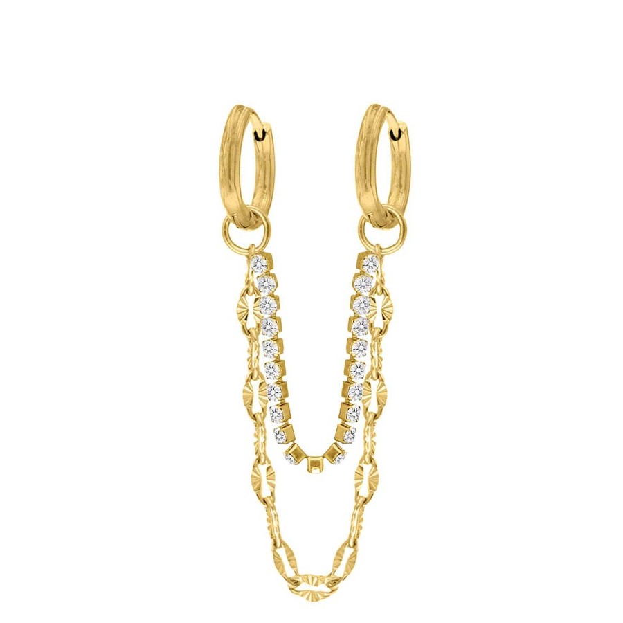 Oorbellen Finaste | Double Hoop Tennis & Chain Goldplated