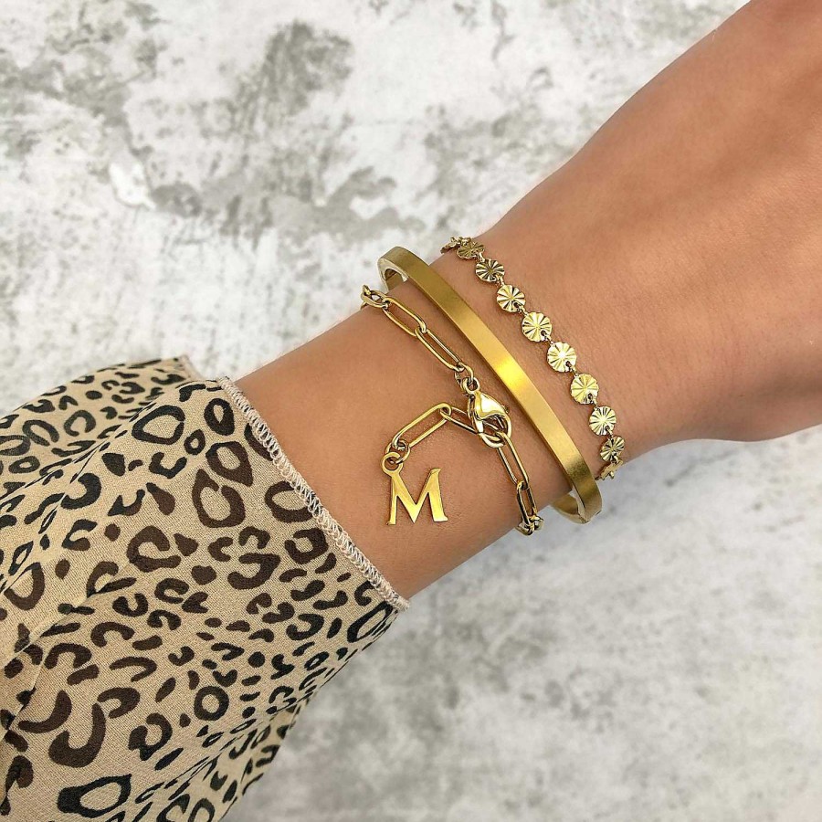 Armbanden Finaste | Chain Armband Met Letter Goud Kleurig