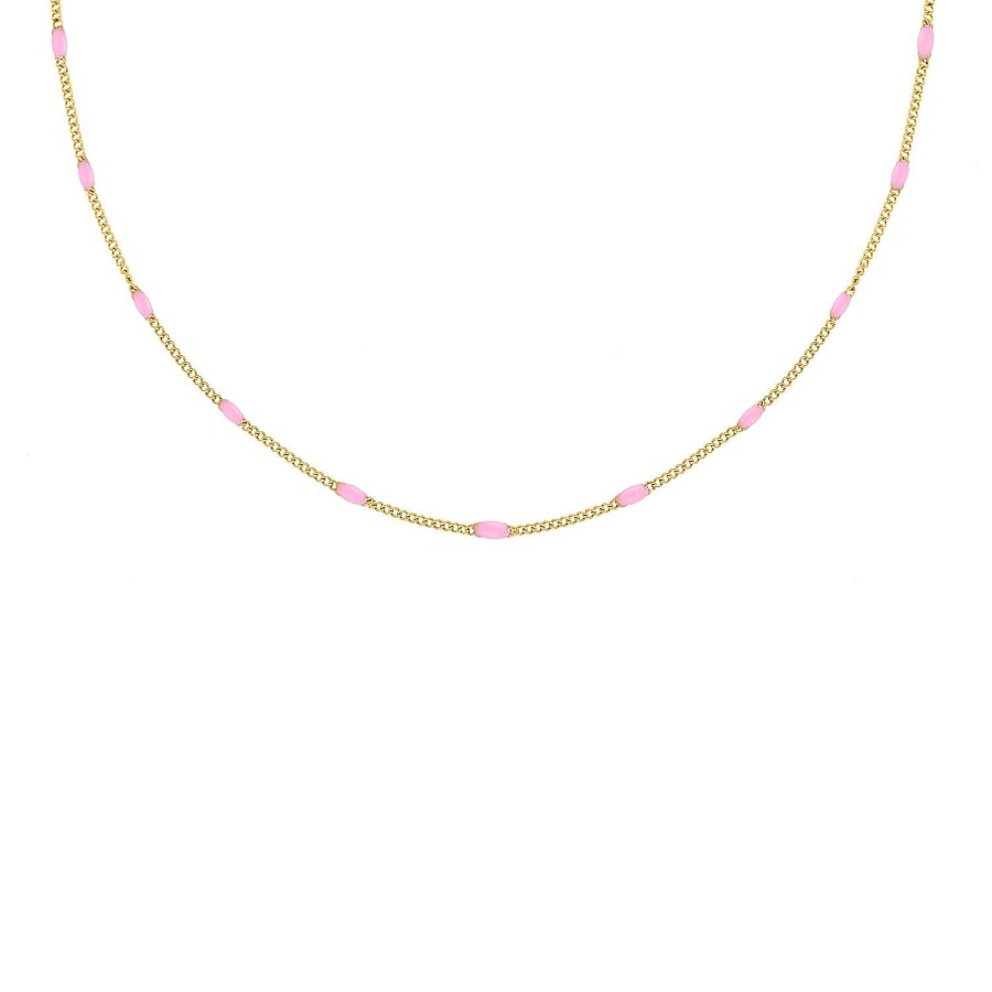 Kettingen Finaste | Ketting Met Roze Bolletjes Goudkleurig