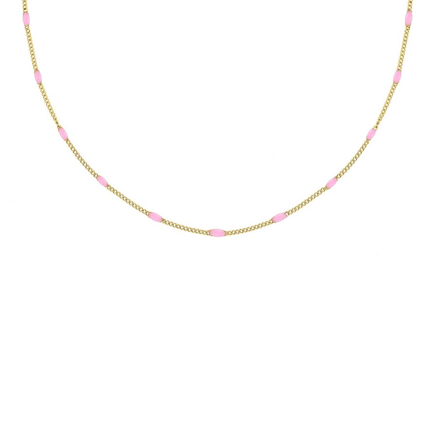 Kettingen Finaste | Ketting Met Roze Bolletjes Goudkleurig