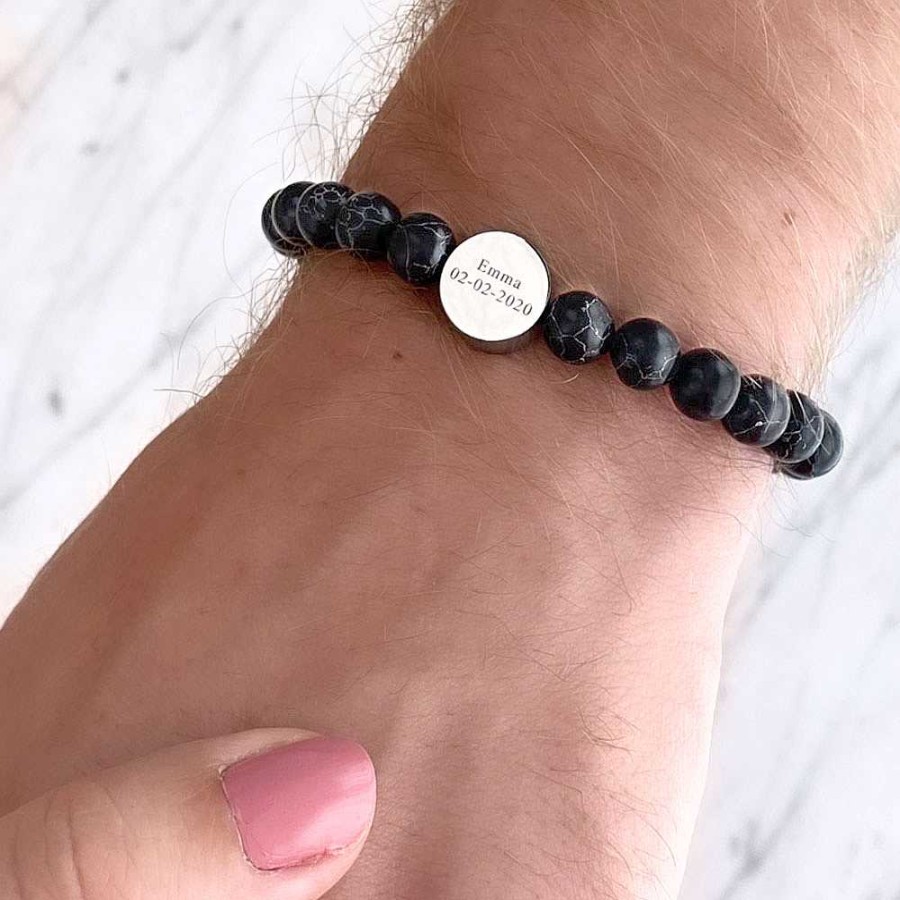 Armbanden Finaste | Heren Armband Graveren Zwart Marmer