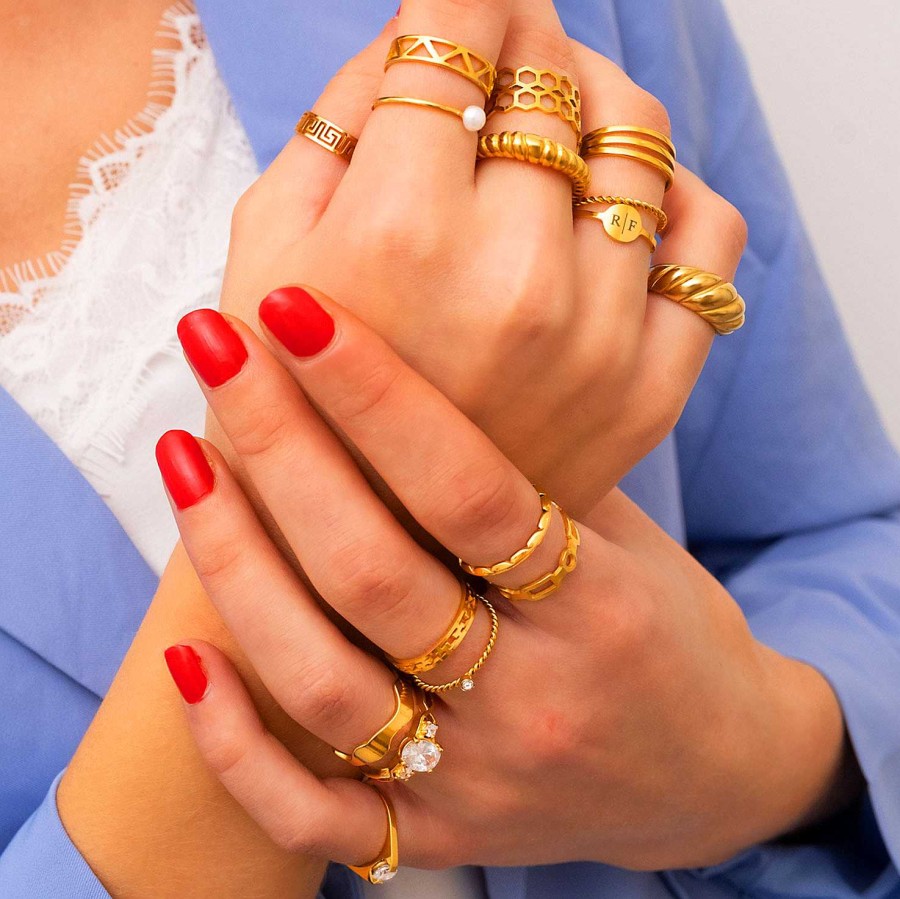 Ringen Finaste | Gedraaid Ringetje Met Steentje Gold Plated