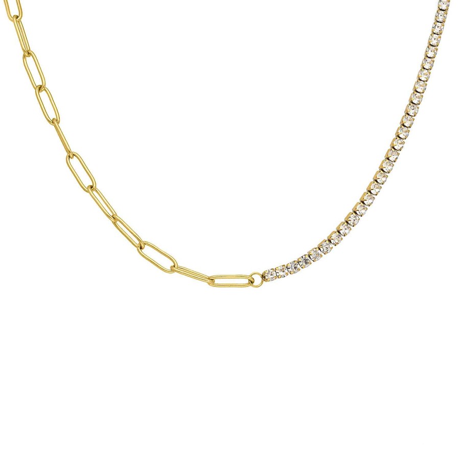 Kettingen Finaste | Tennis Necklace Met Schakels Goud Kleurig