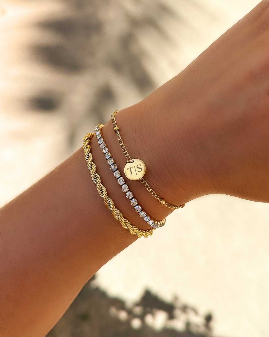 Sieraden Sets Finaste | Tennis Armparty Met Gravering Goldplated