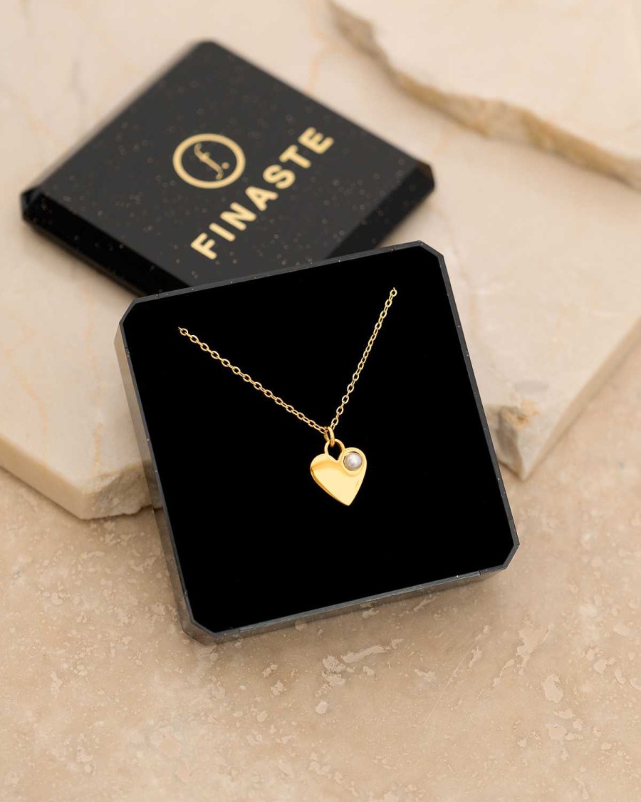 Kettingen Finaste | Heart & Pearl Necklace Goldpated