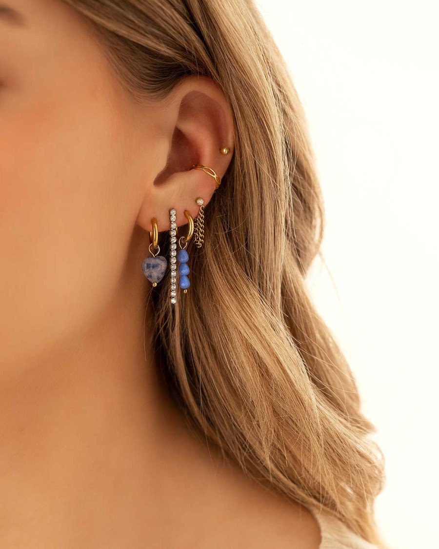 Oorbellen Finaste | Earrings Triple Stones Blue Goldplated