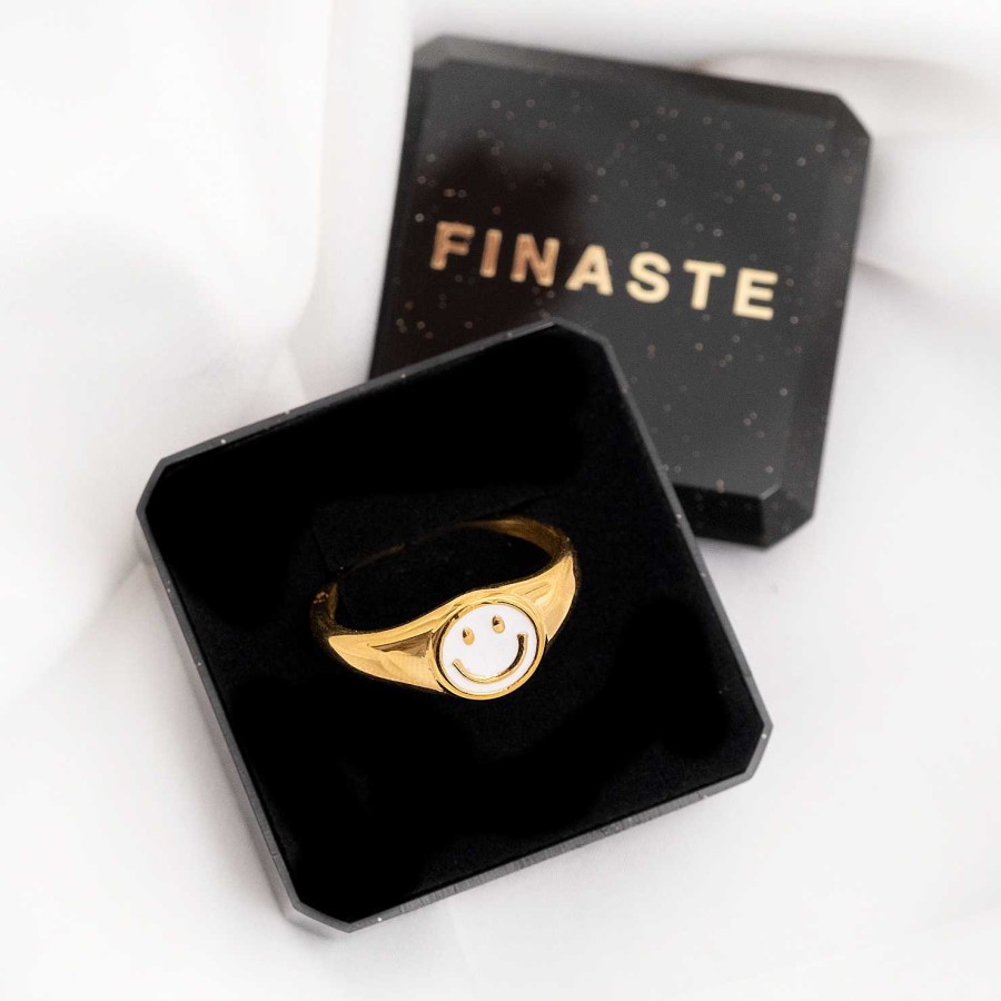 Ringen Finaste | Smiley Ring Wit Goldplated