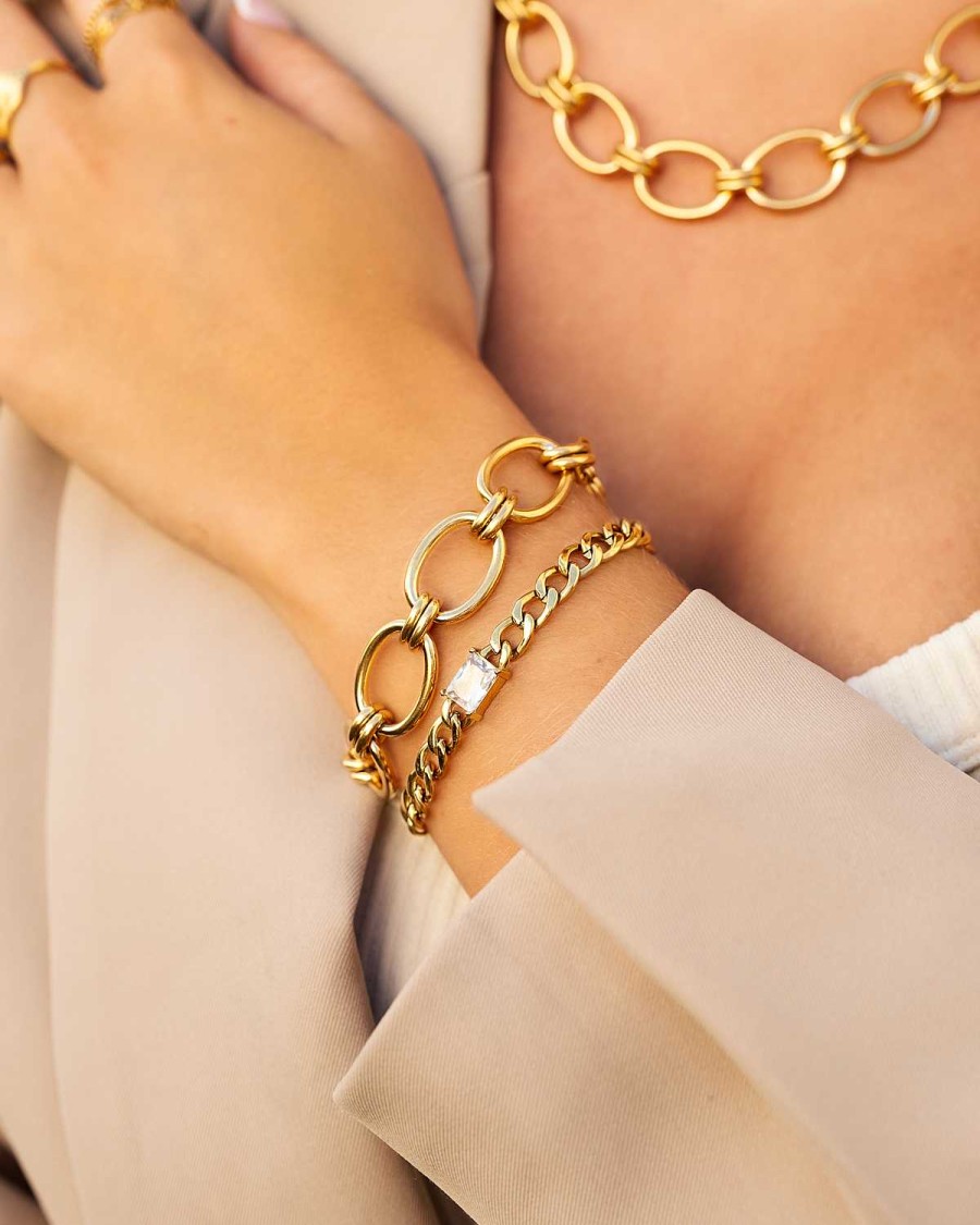 Armbanden Finaste | Big Statement Bracelet Round Chains Goldplated