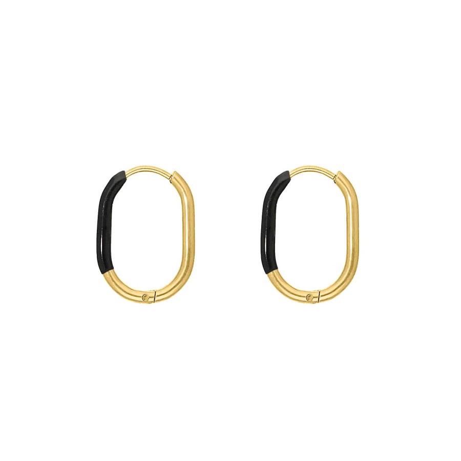 Oorbellen Finaste | Hot Summer Oval Hoops Black