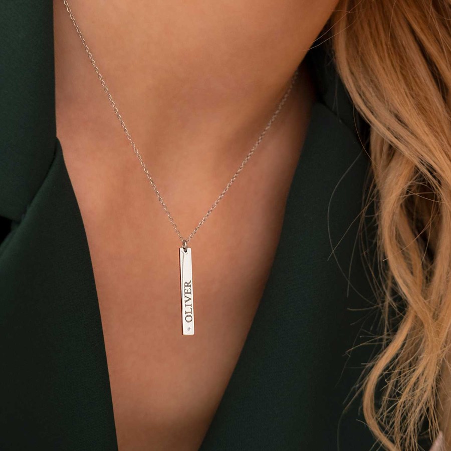 Kettingen Finaste | Graveerbare Bar Ketting Met Steentje