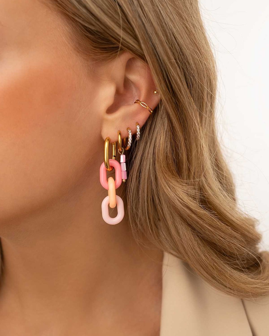 Oorbellen Finaste | Shiny Oorringetjes Pink 10 Mm Goudkleurig