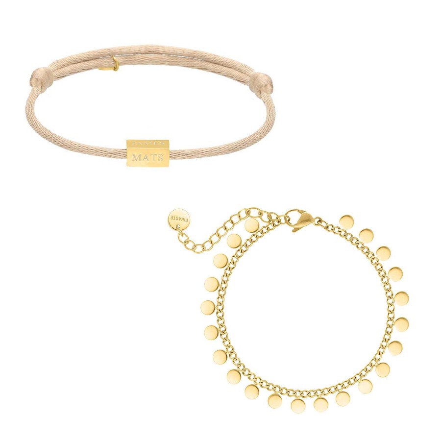 Sieraden Sets Finaste | Armbanden Set Satin Initials Goudkleurig