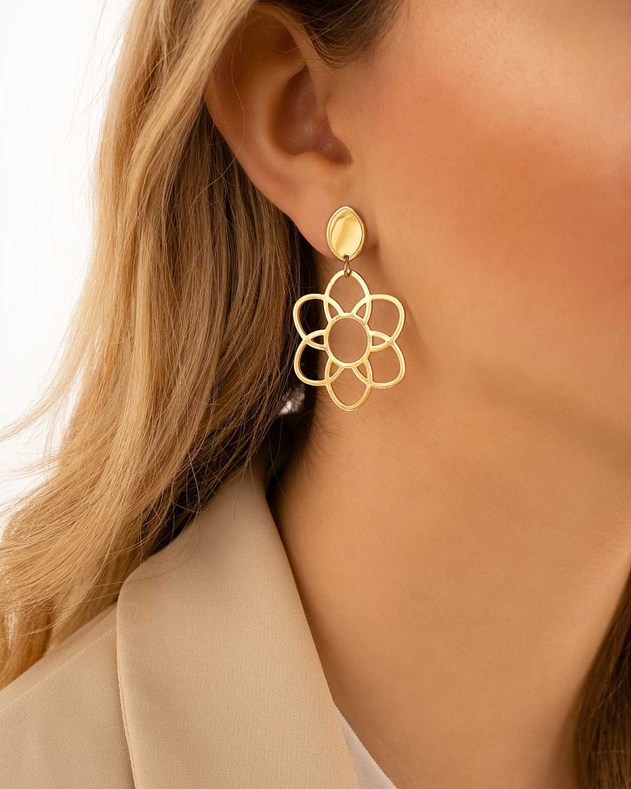 Oorbellen Finaste | Statement Flower Earrings Goldplated