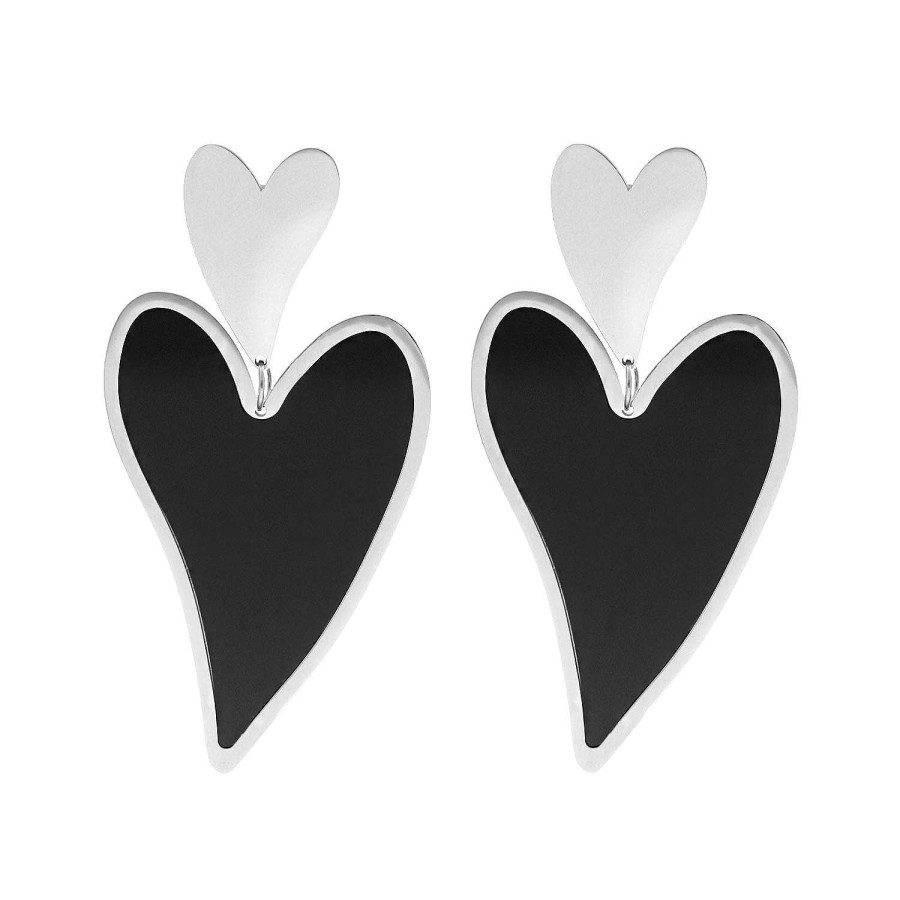 Oorbellen Finaste | Black Heart Earrings Double