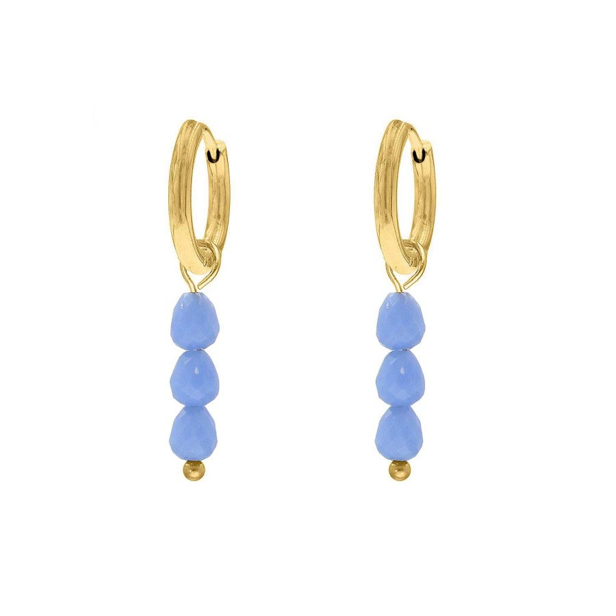 Oorbellen Finaste | Earrings Triple Stones Blue Goldplated