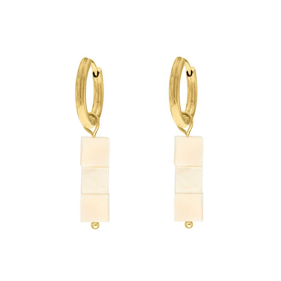 Oorbellen Finaste | Nude Earrings Square Stones Goldplated