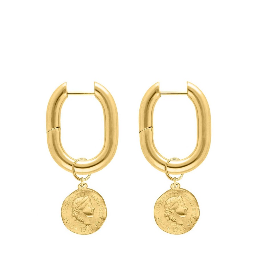 Oorbellen Finaste | Chunky Hoops Vintage Coin Goldplated