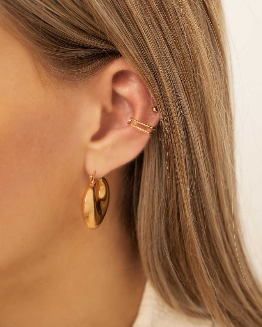 Oorbellen Finaste | Gevlochten Ear Cuff Dubbel Goudkleurig