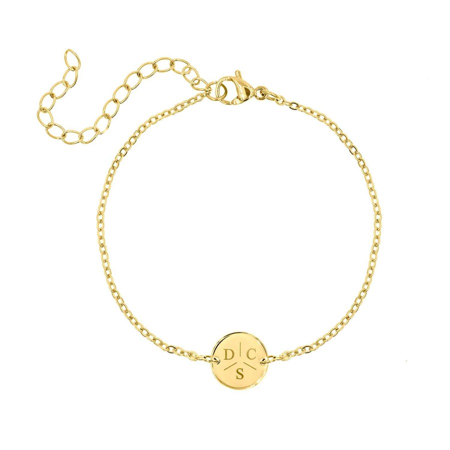 Armbanden Finaste | Armband 3 Initialen Met Mini Muntje Goud Kleurig