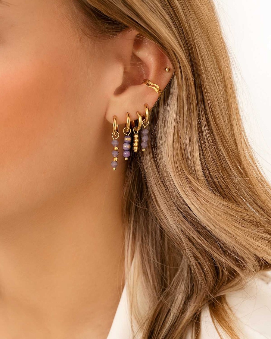 Oorbellen Finaste | Earrings Triple Lila Beads Goldplated