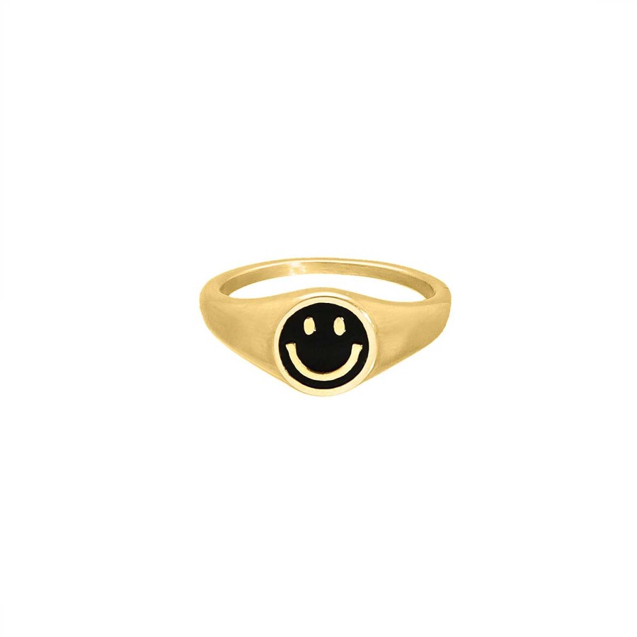 Ringen Finaste | Smiley Ring Zwart Goldplated