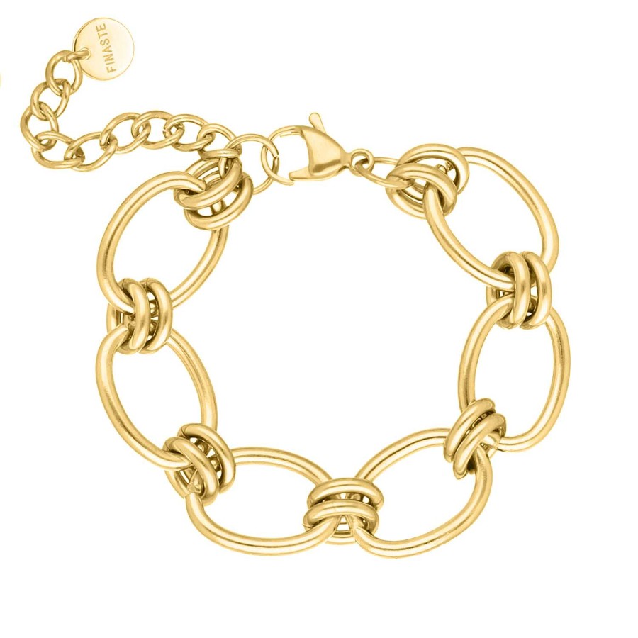 Armbanden Finaste | Big Statement Bracelet Round Chains Goldplated