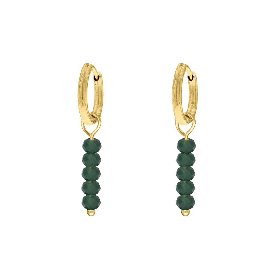 Oorbellen Finaste | Earrings Dark Green Beads Goldplated