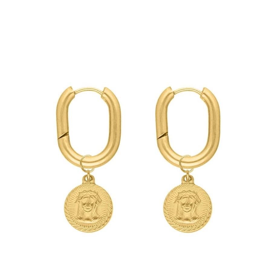 Oorbellen Finaste | Oval Hoops Vintage Coin Goldplated