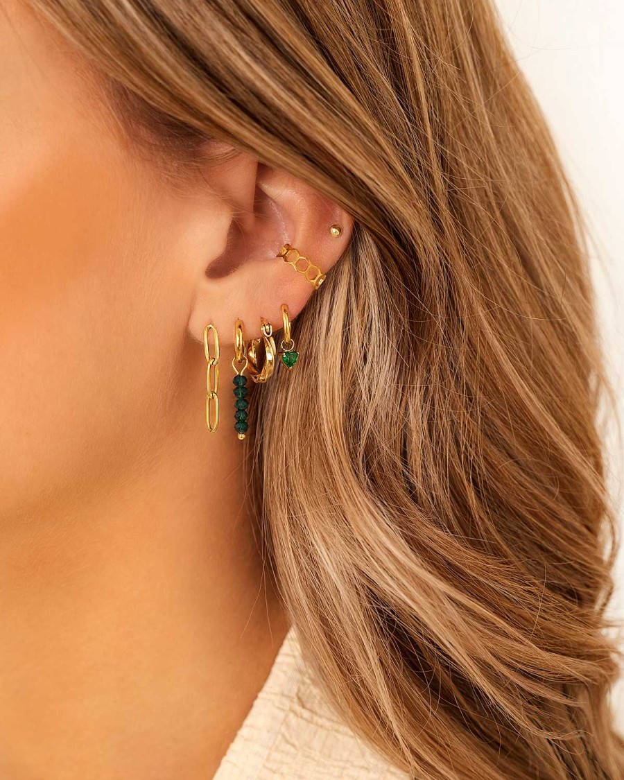 Oorbellen Finaste | Earrings Dark Green Beads Goldplated