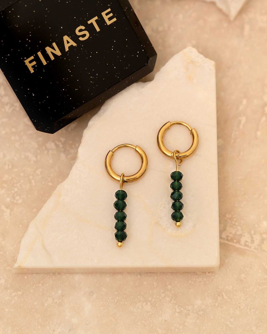 Oorbellen Finaste | Earrings Dark Green Beads Goldplated