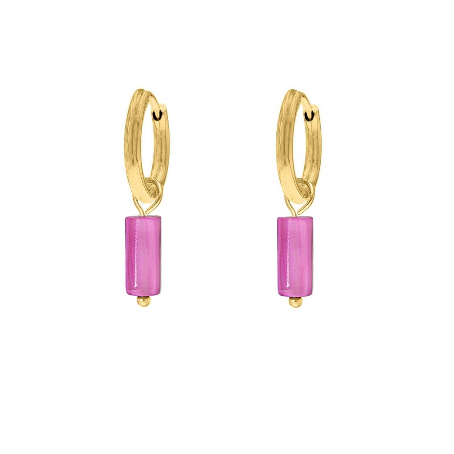 Oorbellen Finaste | Oorbellen Fuchsia Stone Goudkleurig