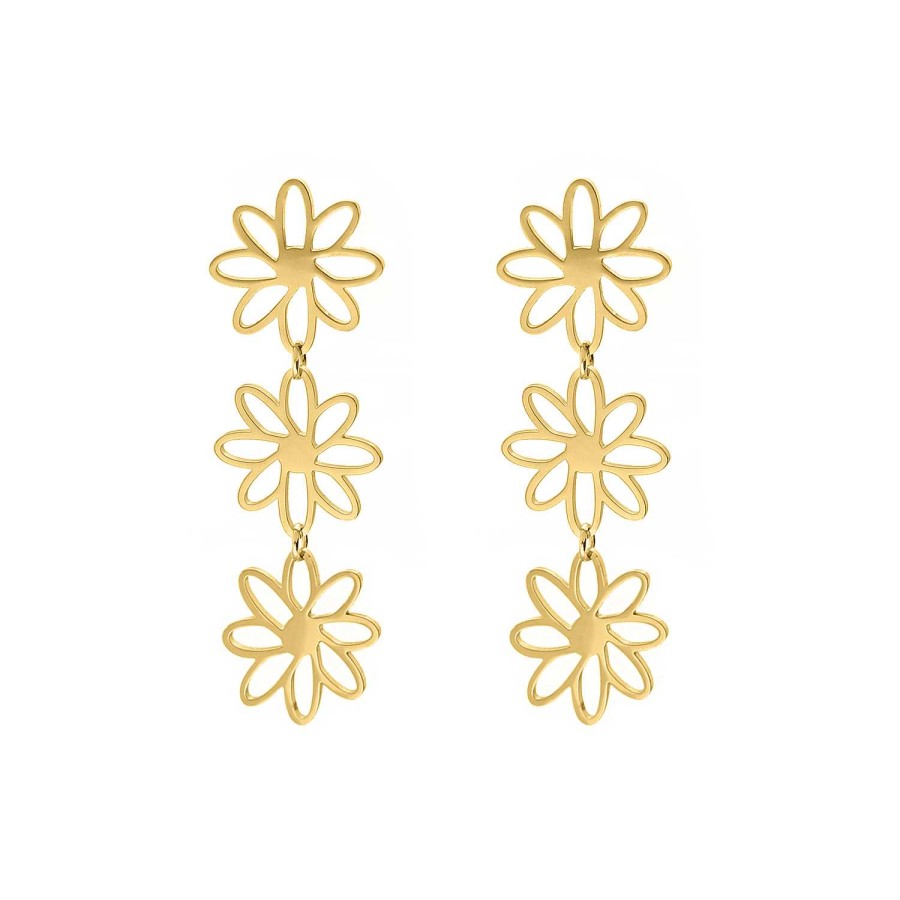 Oorbellen Finaste | Triple Flower Earrings Goldplated