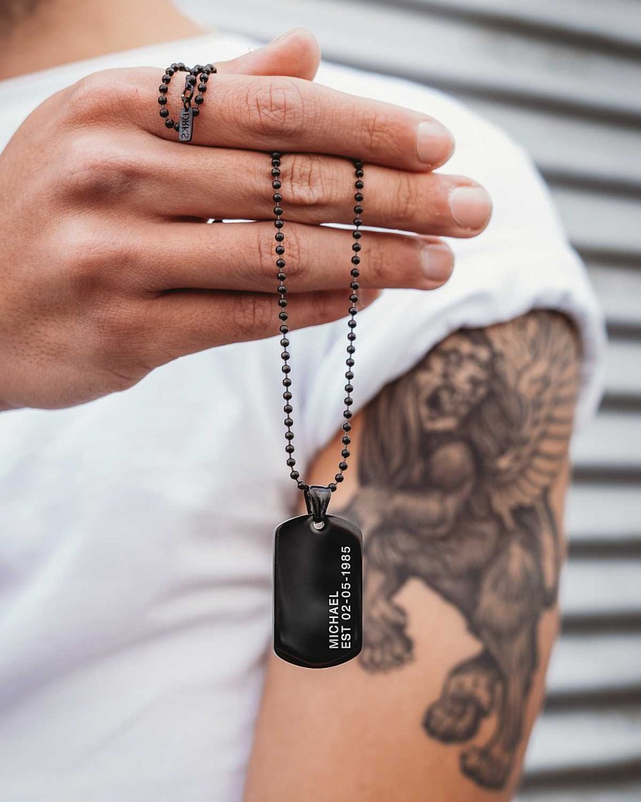 Kettingen Finaste | Dog Tag Ketting Met Naam En Datum Zwart