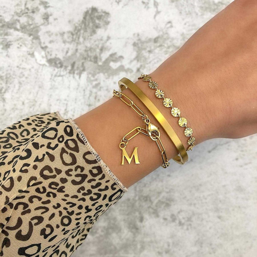 Armbanden Finaste | Chain Armband Met Letter Goud Kleurig