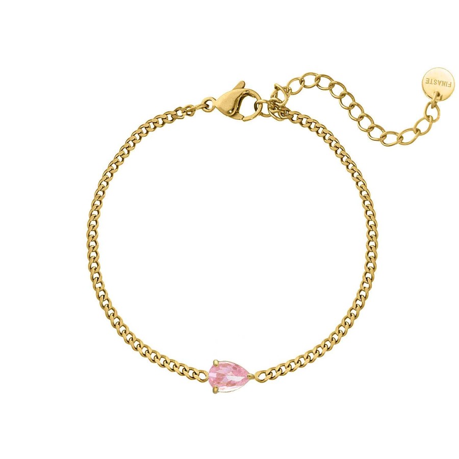 Armbanden Finaste | Armband Sparkle Drop Pink Goldplated