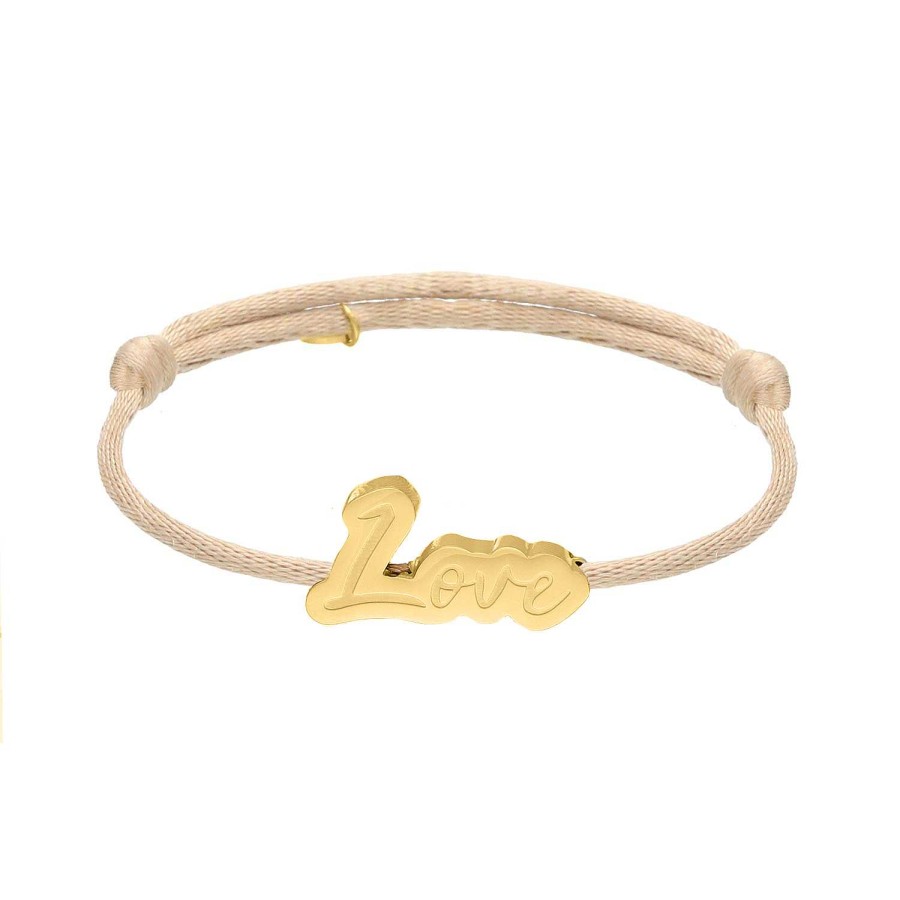 Armbanden Finaste | Satin Love Armband Nude Goudkleurig