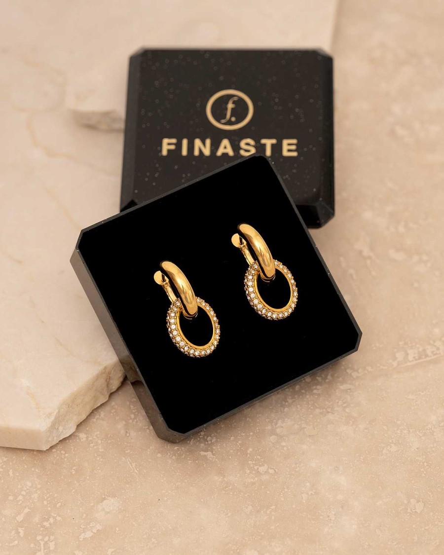 Oorbellen Finaste | Double Crystal Earrings Goldplated