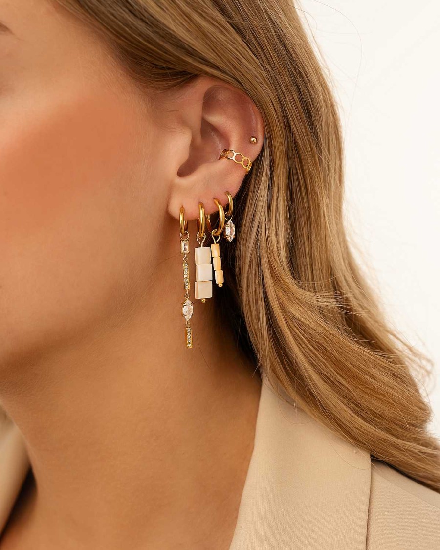 Oorbellen Finaste | Nude Earrings Square Stones Goldplated