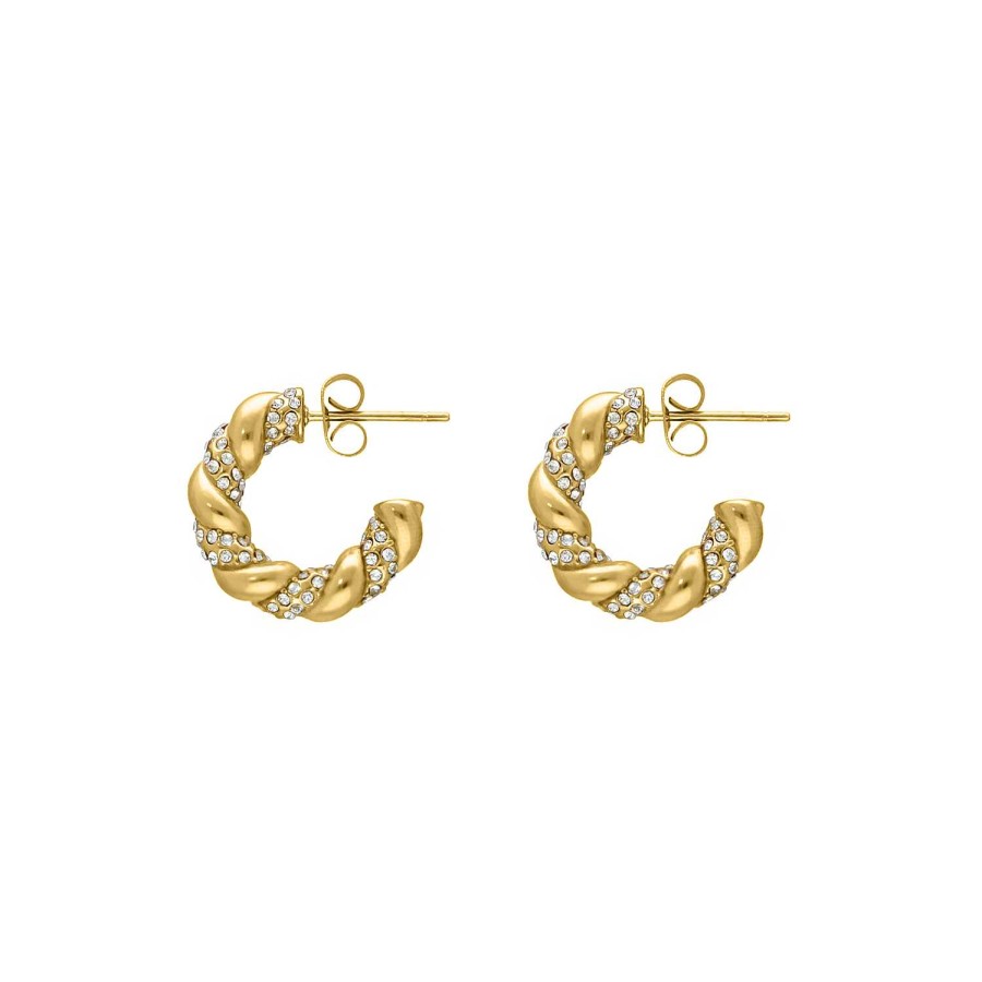 Oorbellen Finaste | Braided Stone Hoops Goldplated