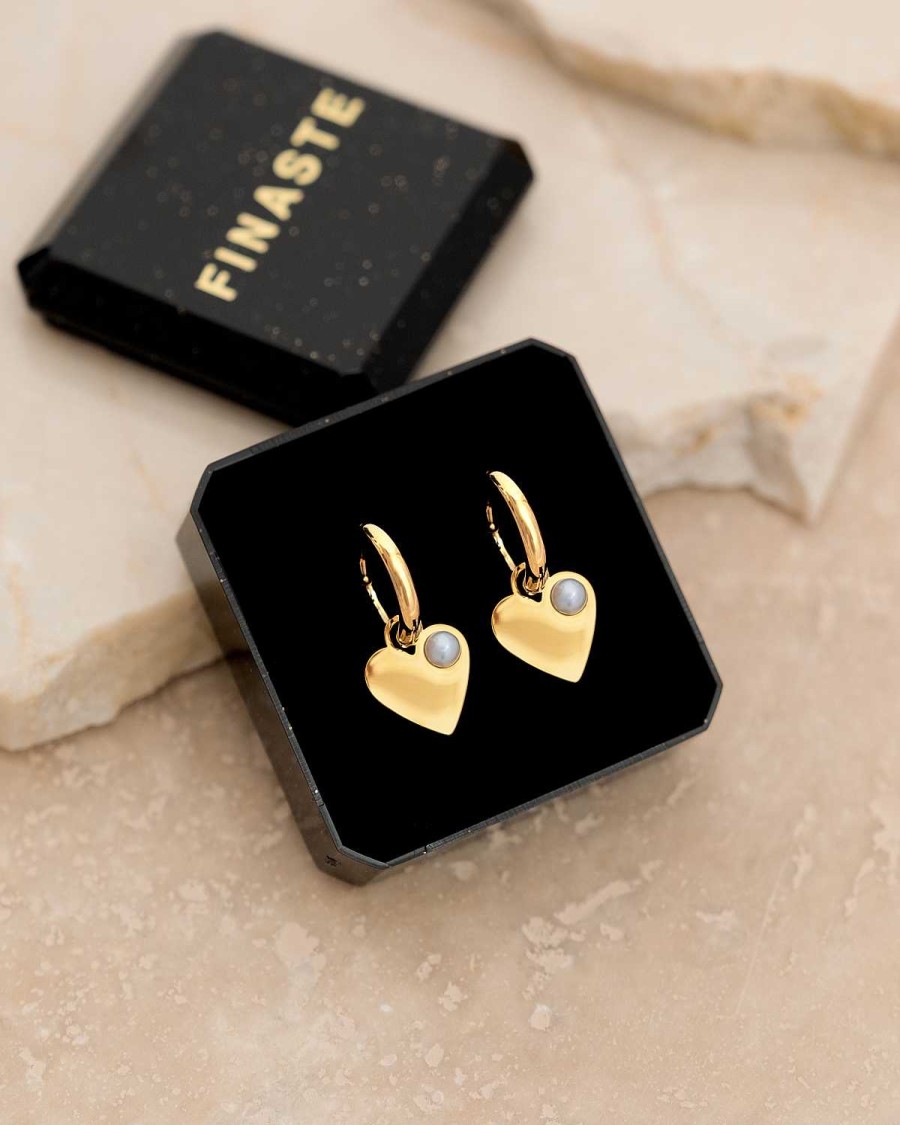 Oorbellen Finaste | Heart & Pearl Earrings Goldplated