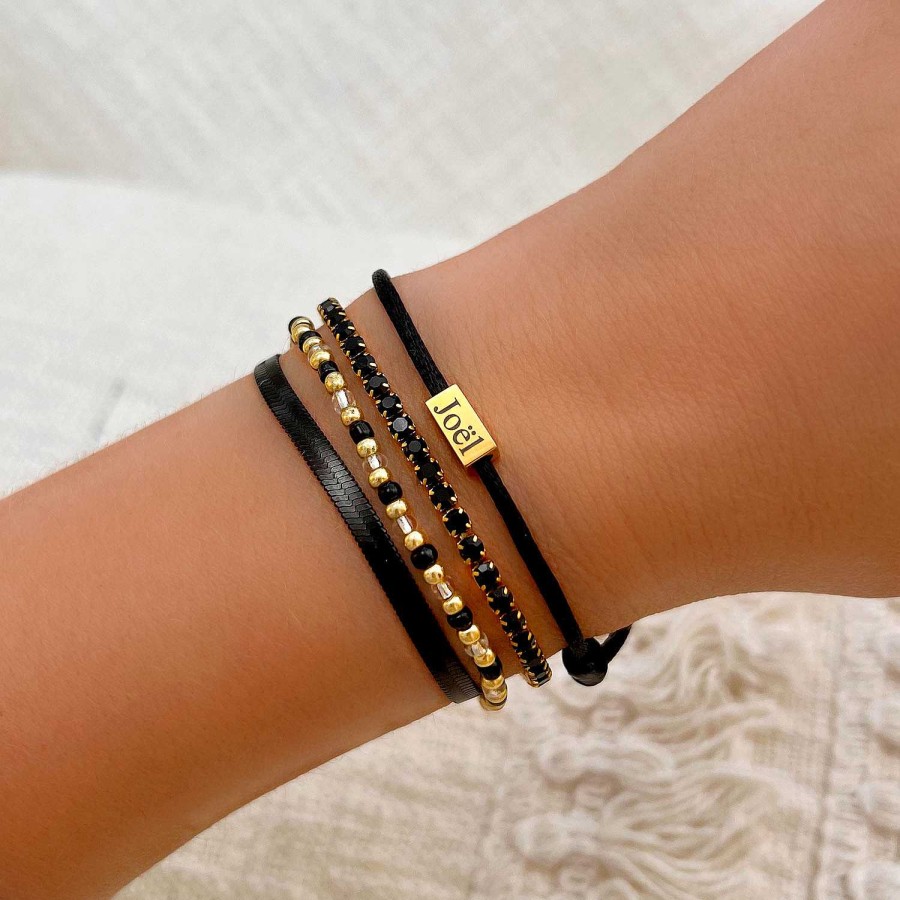 Armbanden Finaste | Zwart Tennis Armbandje Goldplated