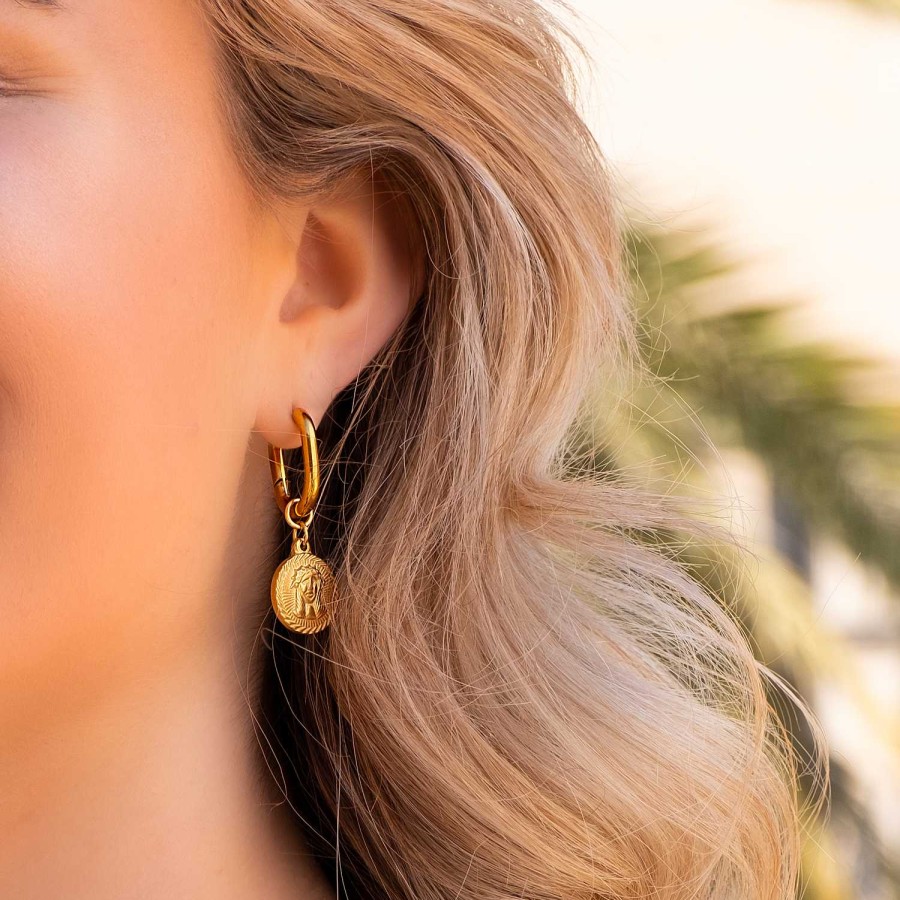 Oorbellen Finaste | Oval Hoops Vintage Coin Goldplated