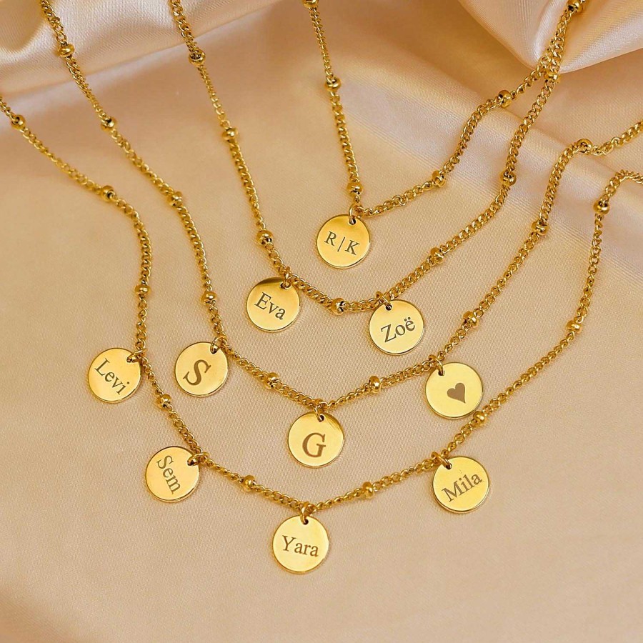 Kettingen Finaste | Ketting Met Namen 4 Muntjes Kleur Goud