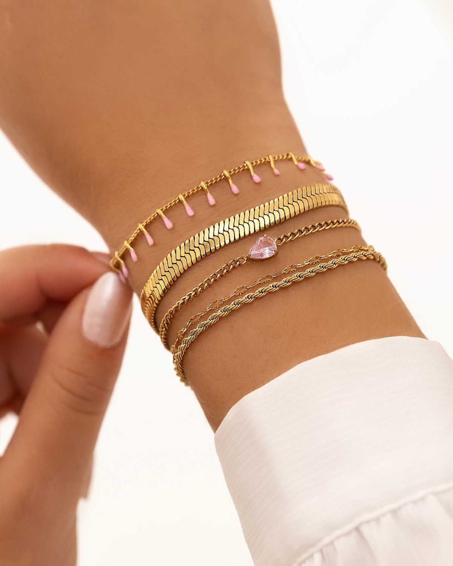 Armbanden Finaste | Armband Sparkle Drop Pink Goldplated