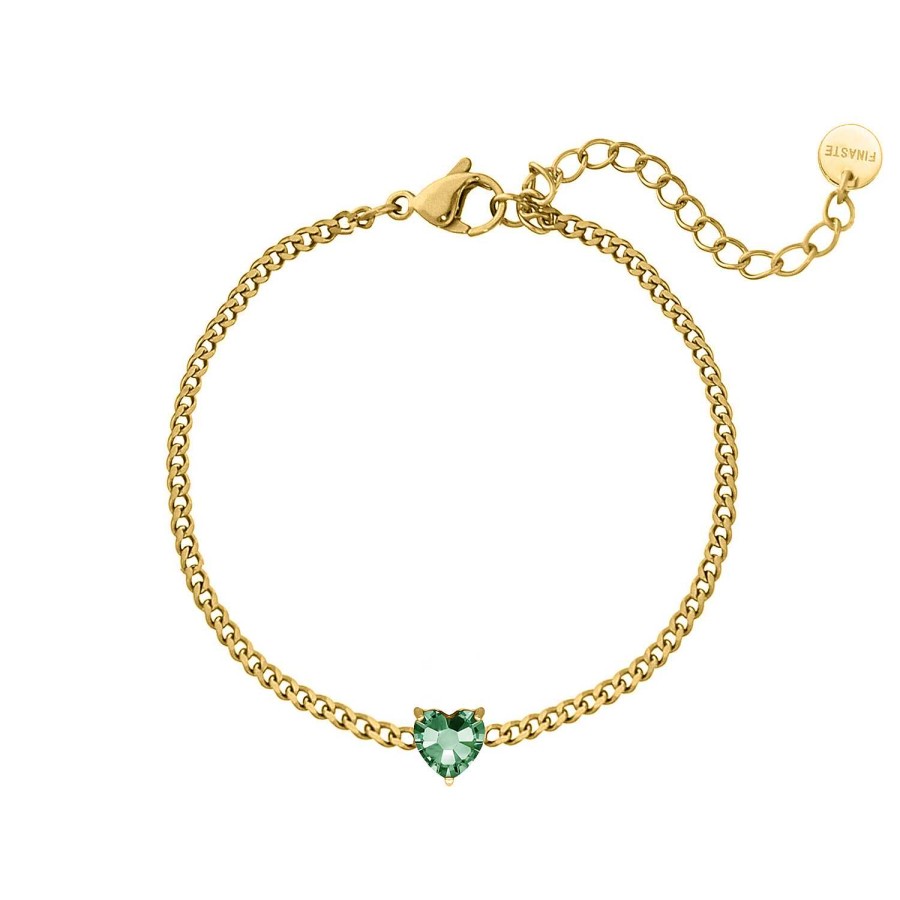 Armbanden Finaste | Birthstone Heart Armband Goldplated