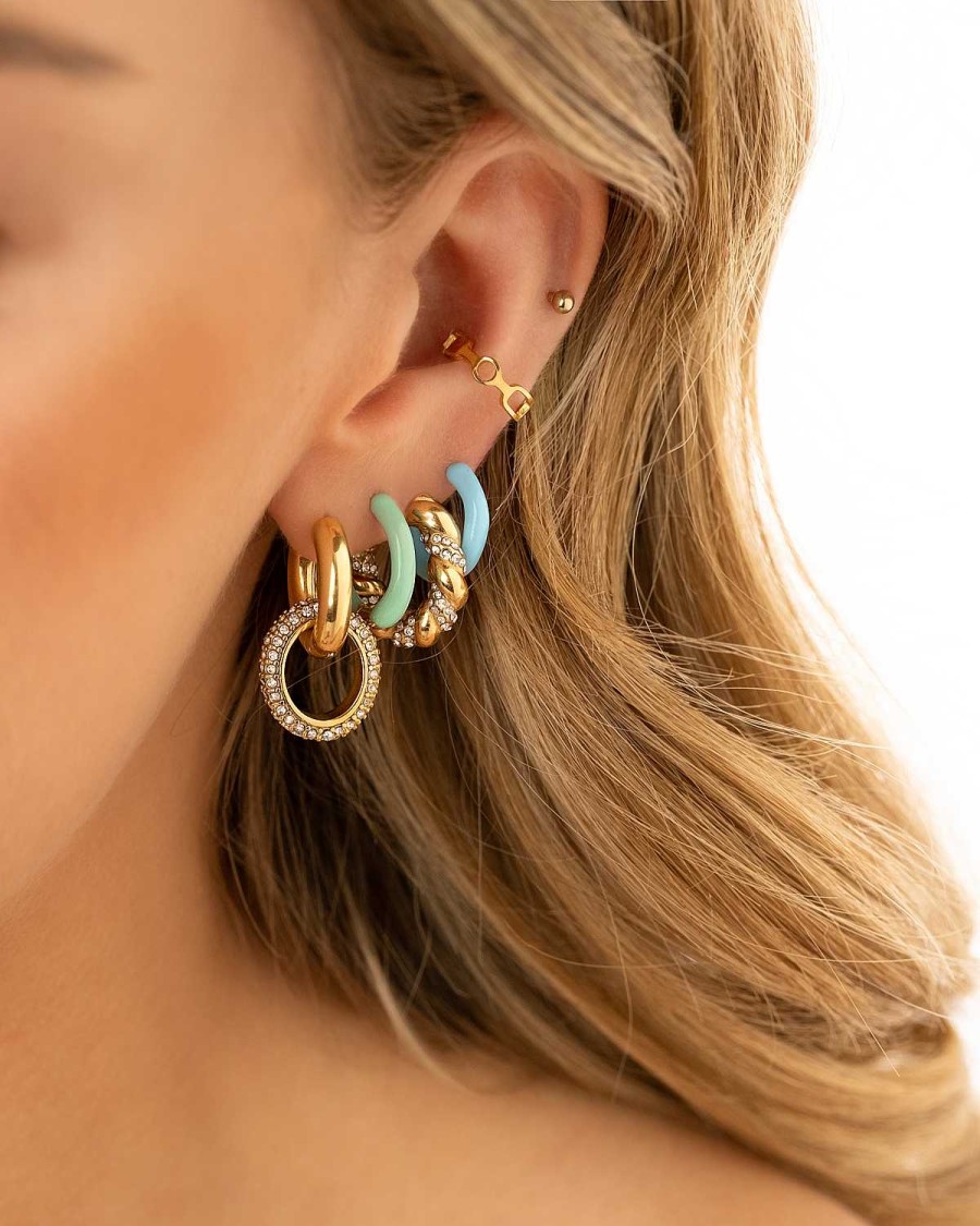 Oorbellen Finaste | Braided Stone Hoops Goldplated