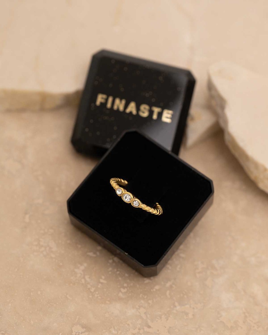 Ringen Finaste | Gedraaide Ring Three Stones Goudkleurig